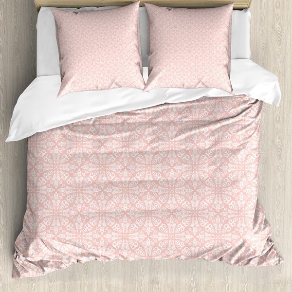 Set Copripiumino In Damasco Abakuhaus Per Letti Singoli, Ispirato Al Mandala, Arte Floreale, Antiacaro, Adatto A Chi Soffre Di Allergie, Con Federa, 155 Cm X 220 Cm - 80 X 80 Cm, Rosa Cipria E Bianco-image