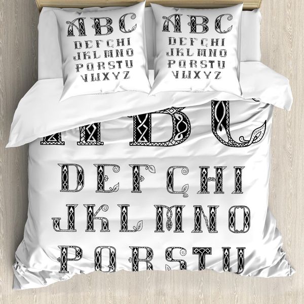 Abakuhaus Set Copripiumino Alphabet Per Letti Singoli, Lettere Decorative Dalla A Alla Z, Antiacaro, Adatto A Chi Soffre Di Allergie, Con Federa, 155 Cm X 220 Cm - 80 X 80 Cm, Grigio Antracite E Bianco-image