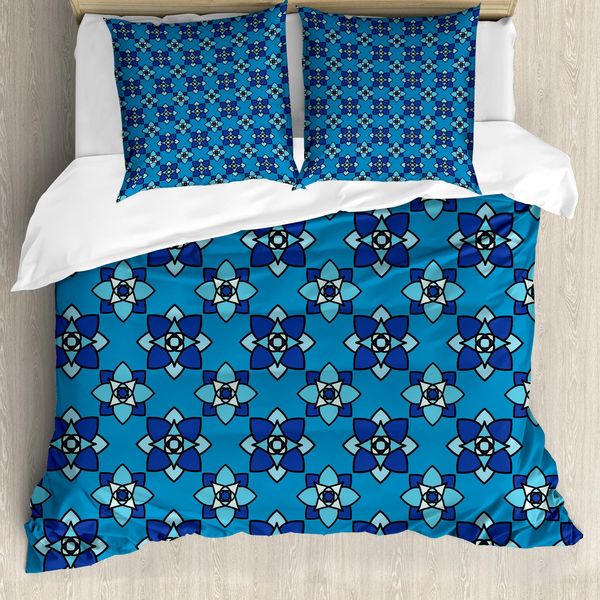 Abakuhaus Set Copripiumino Astratto Per Letti Singoli, Motivo Floreale Ripetitivo, Antiacaro E Anallergico Con Federa, 155 Cm X 220 Cm - 80 X 80 Cm, Blu Cobalto-image