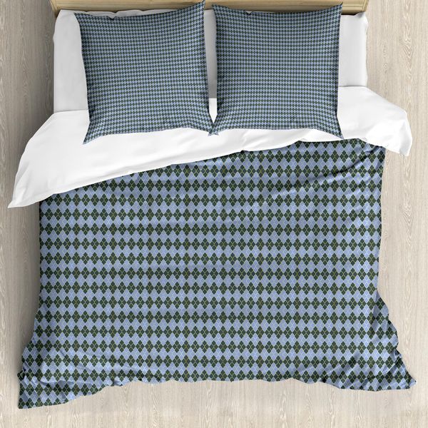 Abakuhaus Set Copripiumino Quatrefoil Per Letti Singoli, Tradizionale Motivo A Griglia Orientale, Antiacaro E Anallergico Con Federa, 155 Cm X 220 Cm - 80 X 80 Cm, Ceil Blue Evergreen-image