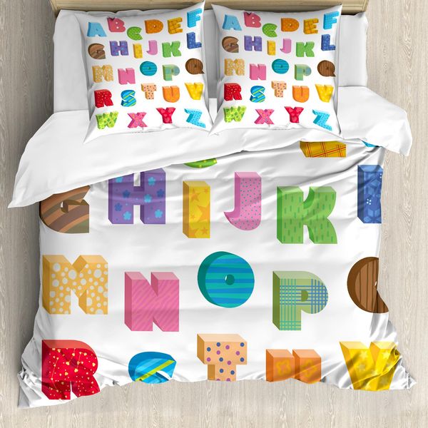 Abakuhaus Set Copripiumino Per Letto Singolo, Abc Educational Letters, Antiacaro, Adatto A Chi Soffre Di Allergie, Con Federa, 200 Cm X 200 Cm - 80 X 80 Cm, Rosa Arancione-image