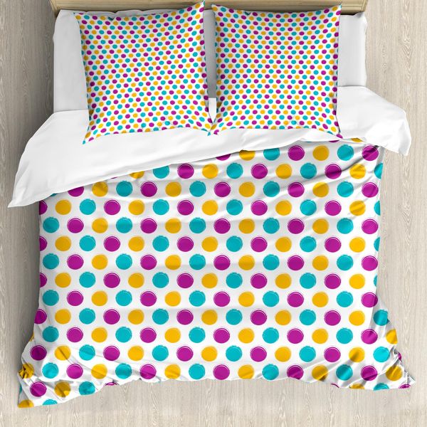 Abakuhaus Set Copripiumino A Pois Per Letti Singoli, Vintage Circular Blobs, Antiacaro, Adatto A Chi Soffre Di Allergie, Con Federa, 155 Cm X 220 Cm - 80 X 80 Cm, Multicolore-image