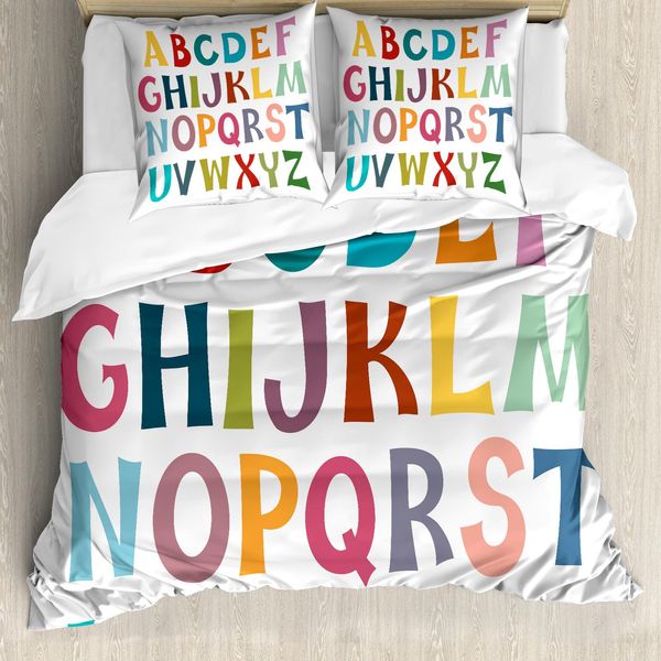Abakuhaus Set Copripiumino Per Letti Singoli, Motivo Lettere Colorate, Antiacaro, Adatto A Chi Soffre Di Allergie, Con Federa, 200 Cm X 200 Cm - 80 X 80 Cm, Bianco Multicolore-image