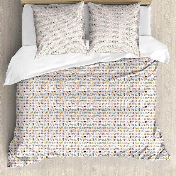 Abakuhaus Set Copripiumino Per Letti Singoli, Animali E Lettere Iniziali, Antiacaro, Adatto A Chi Soffre Di Allergie, Con Federa, 200 Cm X 200 Cm - 80 X 80 Cm, Multicolore-image