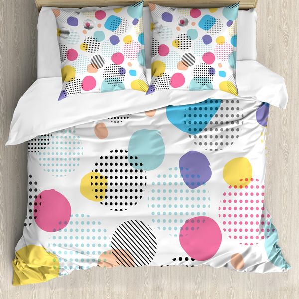 Abakuhaus Set Copripiumino A Pois Per Letti Singoli, Strisce Colorate, Antiacaro, Adatto A Chi Soffre Di Allergie, Con Federa, 155 Cm X 220 Cm - 80 X 80 Cm, Multicolore-image