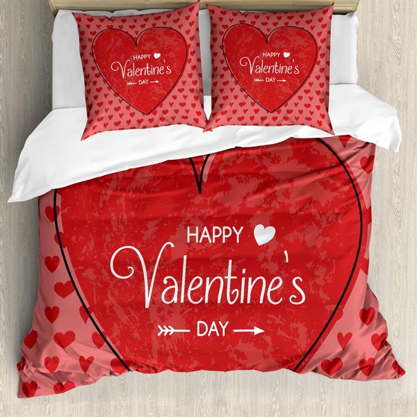 Abakuhaus Set Copripiumino Vintage Valentine Per Letti Singoli, Motivo Cuori, Antiacaro, Adatto A Chi Soffre Di Allergie, Con Federa, 155 Cm X 220 Cm - 80 X 80 Cm, Vermiglio Rubino-image