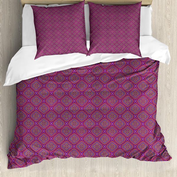 Abakuhaus Set Copripiumino Hippie Viola Per Letti Singoli, Motivi Orientali, Antiacaro, Adatto A Chi Soffre Di Allergie, Con Federa, 200 Cm X 200 Cm - 80 X 80 Cm, Viola Multicolore-image