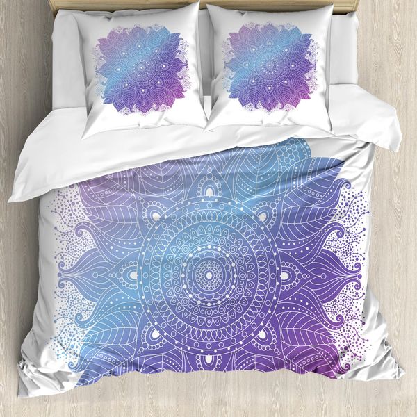 Set Copripiumino Abakuhaus Per Letti Singoli, Bohemian Mandala, Antiacaro, Adatto A Chi Soffre Di Allergie, Con Federa, 200 Cm X 200 Cm - 80 X 80 Cm, Azzurro, Blu, Viola-image