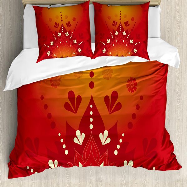 Abakuhaus Set Copripiumino Orientale Per Letti Singoli, SüD Kultur Flora, Antiacaro, Adatto A Chi Soffre Di Allergie, Con Federa, 200 Cm X 200 Cm - 80 X 80 Cm, Rubino Vermiglio-image