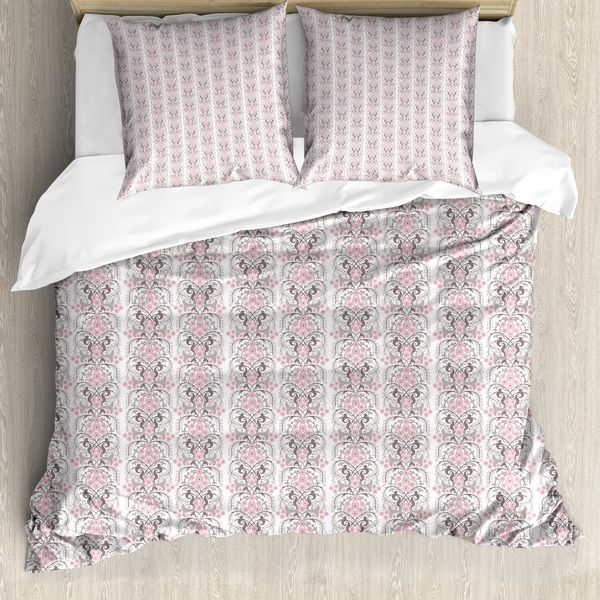 Abakuhaus Set Copripiumino In Damasco Per Letti Singoli, Motivo Floreale Botanico In Tonalità Pastello, Antiacaro E Anallergico, Con Federa, 200 Cm X 200 Cm - 80 X 80 Cm, Malva Rose Essiccate-image