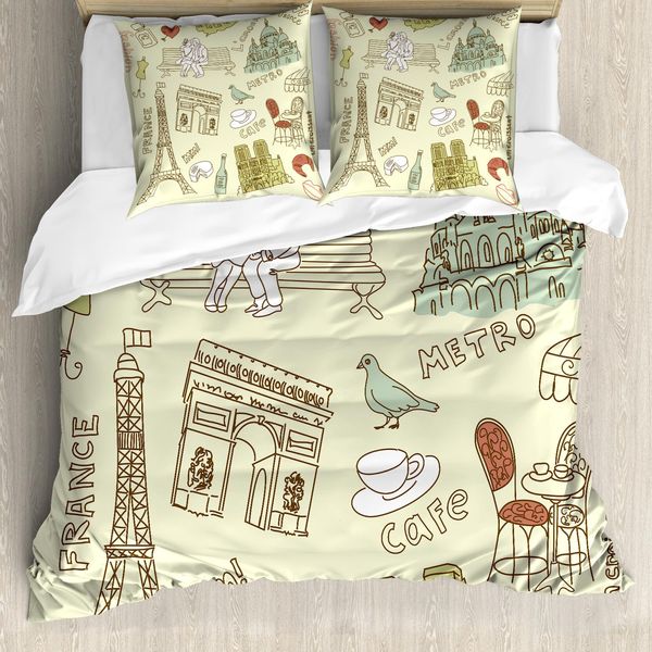 Abakuhaus Set Copripiumino Per Letto Singolo Eiffelturm, Element Paris Theme, Antiacaro E Anallergico Con Federa, 155 Cm X 220 Cm - 80 X 80 Cm, Verde Chiaro Multicolore-image