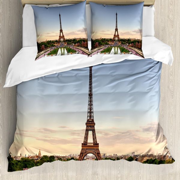 Abakuhaus Set Copripiumino Per Letto Singolo Torre Eiffel, La Gente In Città, Antiacaro, Adatto A Chi Soffre Di Allergie, Con Federa, 200 Cm X 200 Cm - 80 X 80 Cm, Multicolore-image