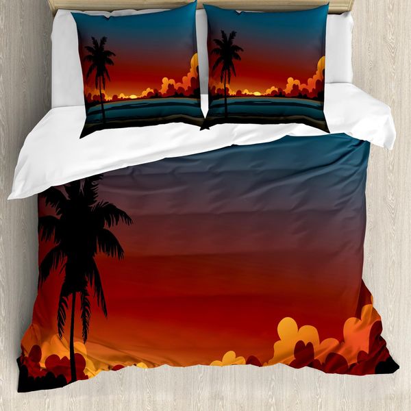 Abakuhaus Set Copripiumino Fiji Per Letti Singoli, Motivo Drastico Con Tramonto, Antiacaro E Anallergico, Con Federa, 155 Cm X 220 Cm - 80 X 80 Cm, Multicolore-image