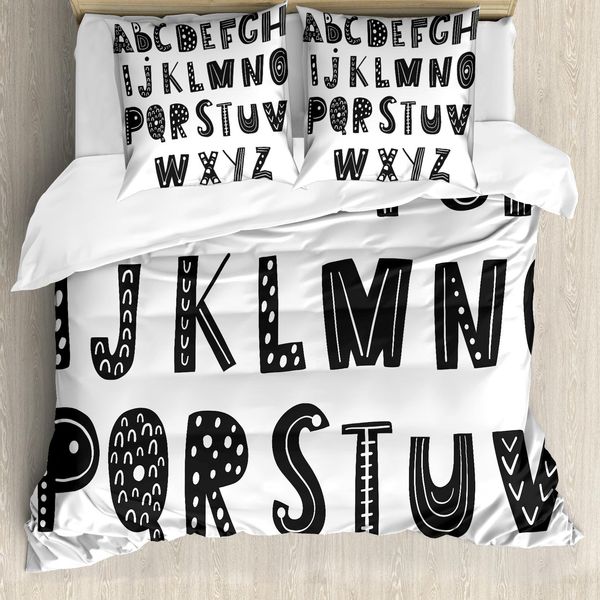 Abakuhaus Set Copripiumino Per Letto Singolo, Motivo Lettere Moderne, Antiacaro, Adatto A Chi Soffre Di Allergie, Con Federa, 155 Cm X 220 Cm - 80 X 80 Cm, Grigio Antracite E Bianco-image