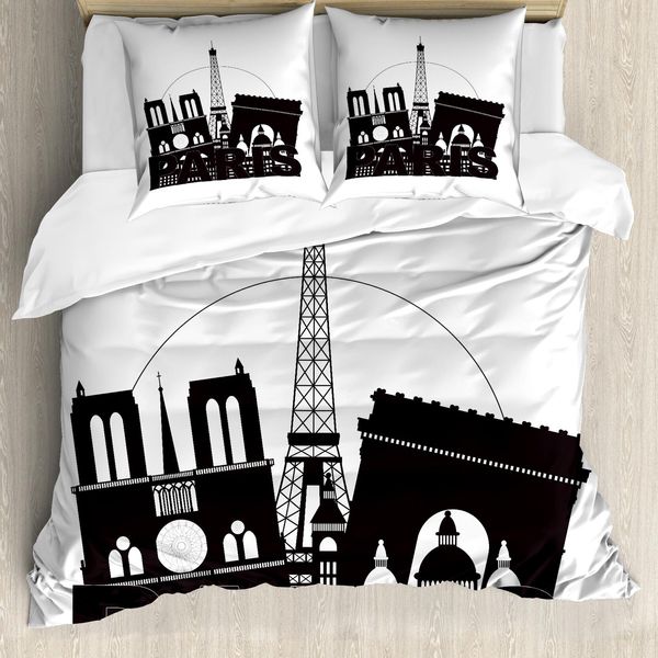 Abakuhaus Set Copripiumino Per Letto Singolo Torre Eiffel, Bold Monotone Paris, Antiacaro E Anallergico Con Federa, 200 Cm X 200 Cm - 80 X 80 Cm, Grigio Antracite Bianco-image