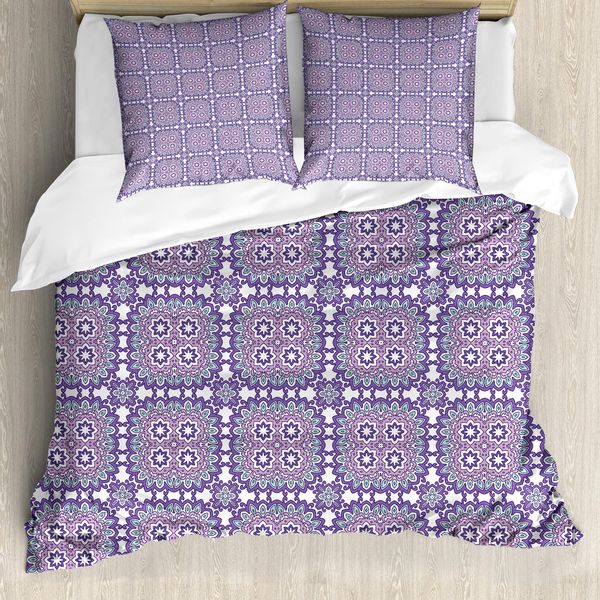 Abakuhaus Set Copripiumino Astratto Per Letti Singoli, Motivi Floreali, Antiacaro, Adatto A Chi Soffre Di Allergie, Con Federa, 155 Cm X 220 Cm - 80 X 80 Cm, Blu Viola Verde Menta-image