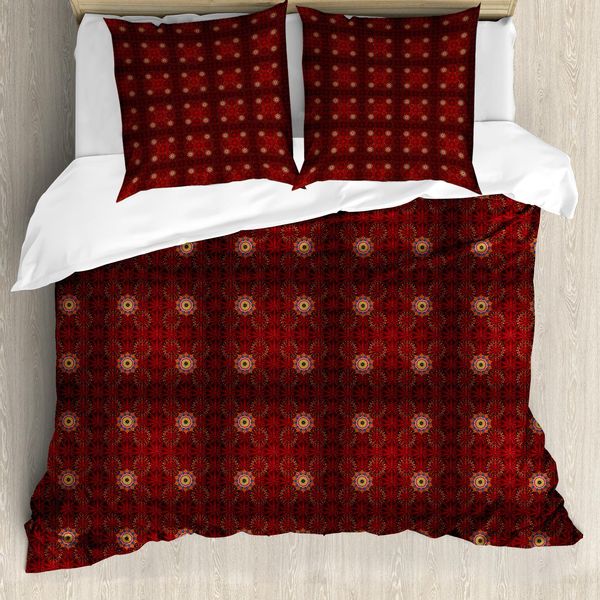 Abakuhaus Set Copripiumino Orientale Per Letti Singoli, Medaglione Classico Astratto, Antiacaro, Adatto A Chi Soffre Di Allergie, Con Federa, 155 Cm X 220 Cm - 80 X 80 Cm, Bordeaux E Multicolore-image