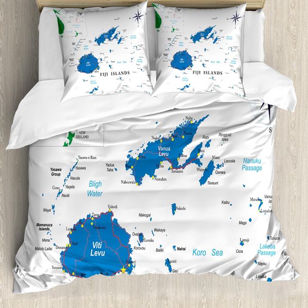 Abakuhaus Set Copripiumino Fiji Per Letti Singoli, Mappatura Con Nome Scritto, Antiacaro, Adatto A Chi Soffre Di Allergie, Con Federa, 155 Cm X 220 Cm - 80 X 80 Cm, Bianco Cobalto-Blu-Verde-image