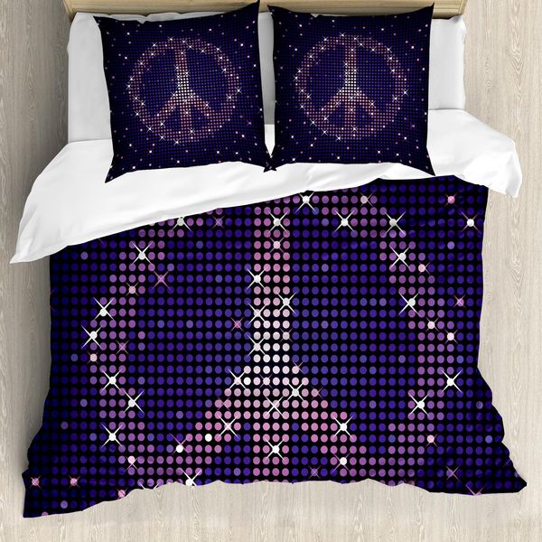 Abakuhaus Set Copripiumino Hippie Viola Per Letti Singoli, Simbolo Della Pace, Antiacaro, Adatto A Chi Soffre Di Allergie, Con Federa, 200 Cm X 200 Cm - 80 X 80 Cm, Indaco Viola-image