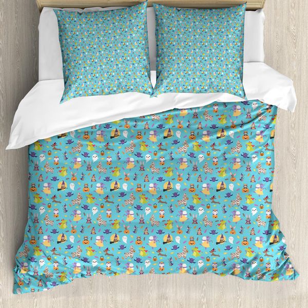 Abakuhaus Set Copripiumino Per Letti Singoli, Animali In Costumi Stravaganti, Antiacaro, Adatto A Chi Soffre Di Allergie, Con Federa, 155 Cm X 220 Cm - 80 X 80 Cm, Blu Cielo Profondo Multicolore-image