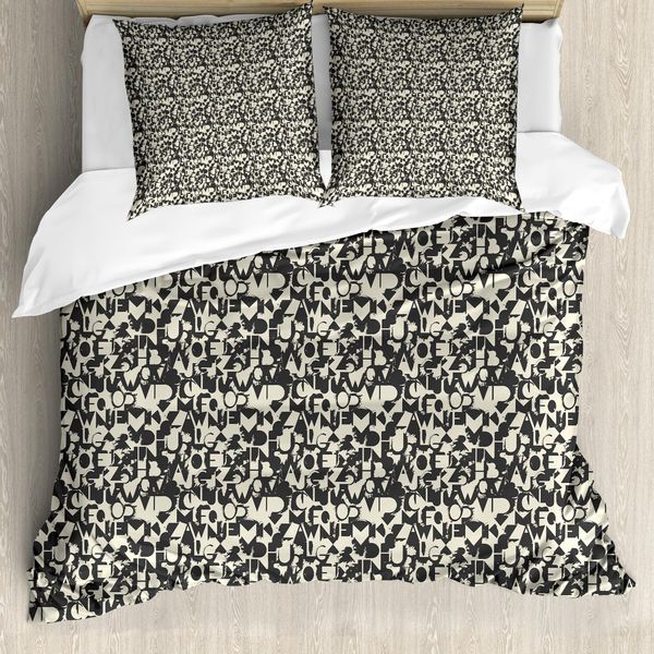 Abakuhaus Set Copripiumino Per Letti Singoli, Lettere Maiuscole Grunge, Antiacaro, Adatto A Chi Soffre Di Allergie, Con Federa, 155 Cm X 220 Cm - 80 X 80 Cm, Grigio Scuro Eggshell-image