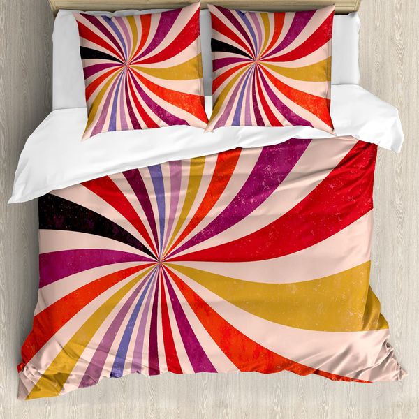 Set Copripiumino Retrò Abakuhaus Per Letti Singoli, Grunge Sunburst O Strudel, Antiacaro, Adatto A Chi Soffre Di Allergie, Con Federa, 200 Cm X 200 Cm - 80 X 80 Cm, Multicolore-image