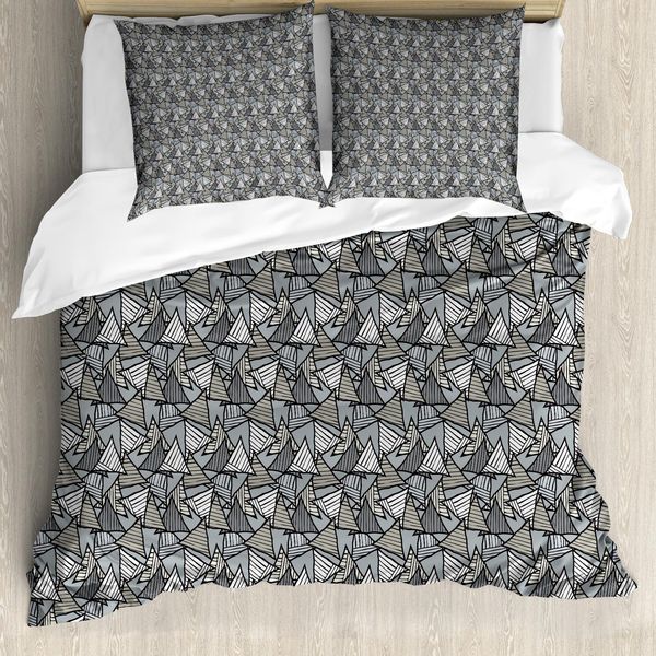Abakuhaus Set Copripiumino A Strisce Weinlese Per Letti Singoli, Triangoli Tratteggiati, Antiacaro, Adatto A Chi Soffre Di Allergie, Con Federa, 200 Cm X 200 Cm - 80 X 80 Cm, Multicolore-image