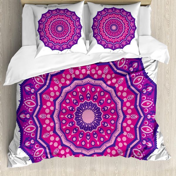 Abakuhaus Set Copripiumino Hippie Viola Per Letti Singoli, Complesso E Orientale, Antiacaro Adatto A Chi Soffre Di Allergie Con Federa, 200 Cm X 200 Cm - 80 X 80 Cm, Rosa Baby Indaco-image