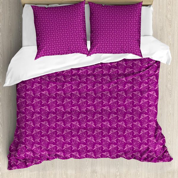 Abakuhaus Set Copripiumino In Damasco Per Letti Singoli, Motivo Floreale Astratto, Antiacaro, Adatto A Chi Soffre Di Allergie, Con Federa, 155 Cm X 220 Cm - 80 X 80 Cm, Magenta Fucsia-image