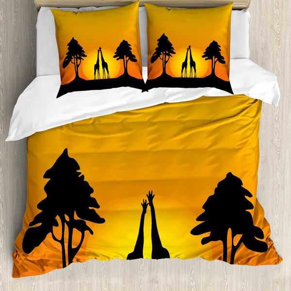 Abakuhaus Set Copripiumino Silhouette Per Letti Singoli, Gradient WüSte, Antiacaro, Adatto A Chi Soffre Di Allergie, Con Federa, 200 Cm X 200 Cm - 80 X 80 Cm, Giallo Arancione-image