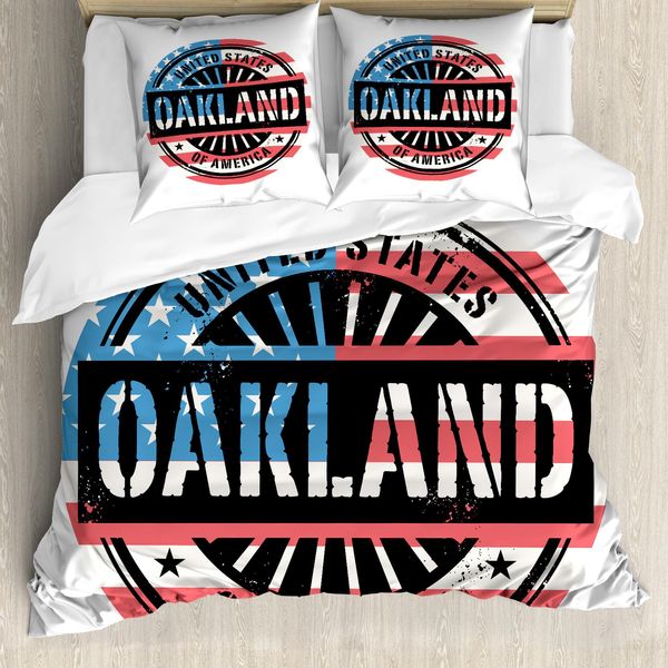 Abakuhaus Oakland Set Copripiumino Per Letti Singoli, Motivo Sporco, Testo Americano, Antiacaro, Adatto A Chi Soffre Di Allergie, Con Federa, 200 Cm X 200 Cm - 80 X 80 Cm, Multicolore-image