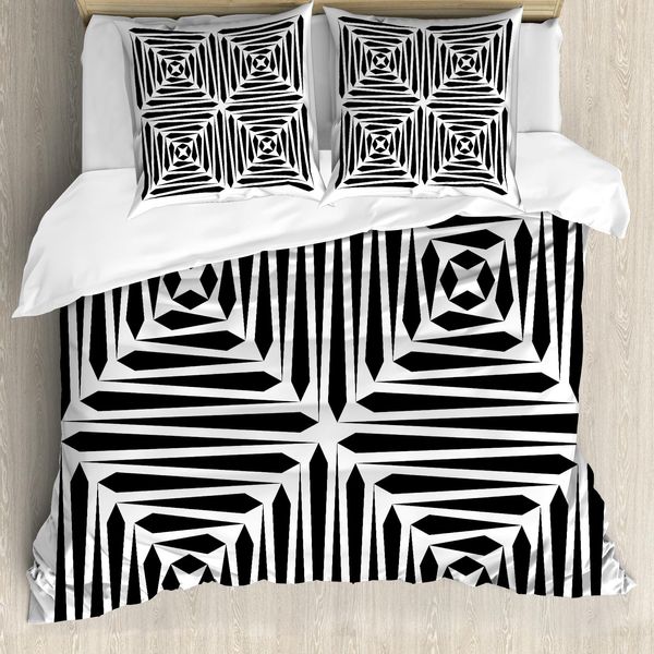Abakuhaus Set Copripiumino Astratto Per Letti Singoli, Strisce Monocromatiche Artistiche, Antiacaro, Adatto A Chi Soffre Di Allergie, Con Federa, 200 Cm X 200 Cm - 80 X 80 Cm, Grigio Antracite E Bianco-image