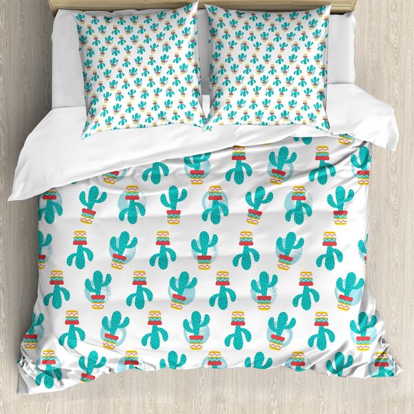 Abakuhaus Cinco De Mayo Set Copripiumino Per Letti Singoli, Cactus Messicani, Antiacaro, Adatto A Chi Soffre Di Allergie, Con Federa, 200 Cm X 200 Cm - 80 X 80 Cm, Seafoam Scuro Multicolore-image