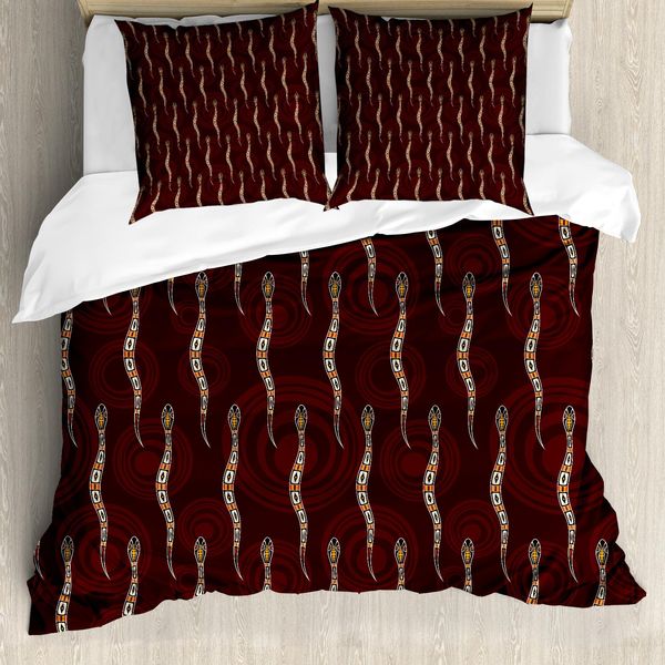 Abakuhaus Set Copripiumino Aborigeno Per Letti Singoli, Serpenti Astratti, Antiacaro, Adatto A Chi Soffre Di Allergie, Con Federa, 200 Cm X 200 Cm - 80 X 80 Cm, Fucsia Scuro Multicolore-image