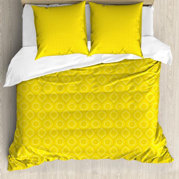 Abakuhaus Set Copripiumino Aborigeno Per Letti Singoli, Motivo Monocromatico Giallo, Antiacaro, Adatto A Chi Soffre Di Allergie, Con Federa, 155 Cm X 220 Cm - 80 X 80 Cm, Senape Gialla-image