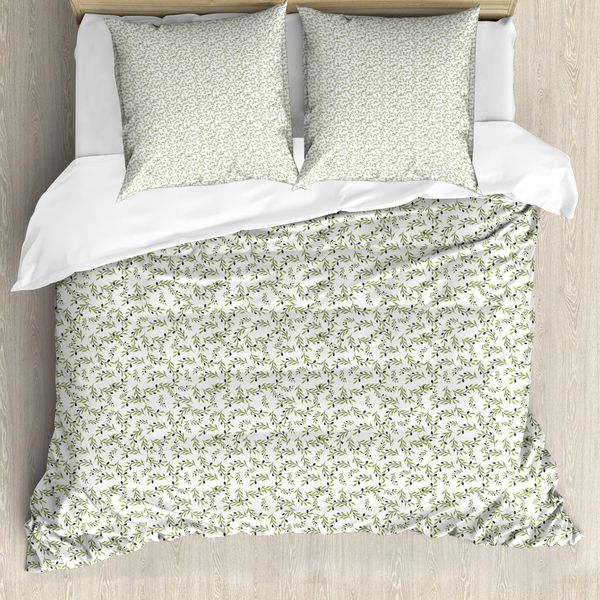 Abakuhaus Set Copripiumino Per Letto Singolo, Frieden Zweige BläTter Kunst, Antiacaro, Adatto A Chi Soffre Di Allergie, Con Federa, 200 Cm X 200 Cm - 80 X 80 Cm, Verde Oliva Grigio-image
