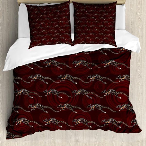 Abakuhaus Set Copripiumino Aborigeno Per Letti Singoli, Zentangle Kangaroo, Antiacaro, Adatto A Chi Soffre Di Allergie, Con Federa, 200 Cm X 200 Cm - 80 X 80 Cm, Fucsia Scuro Multicolore-image