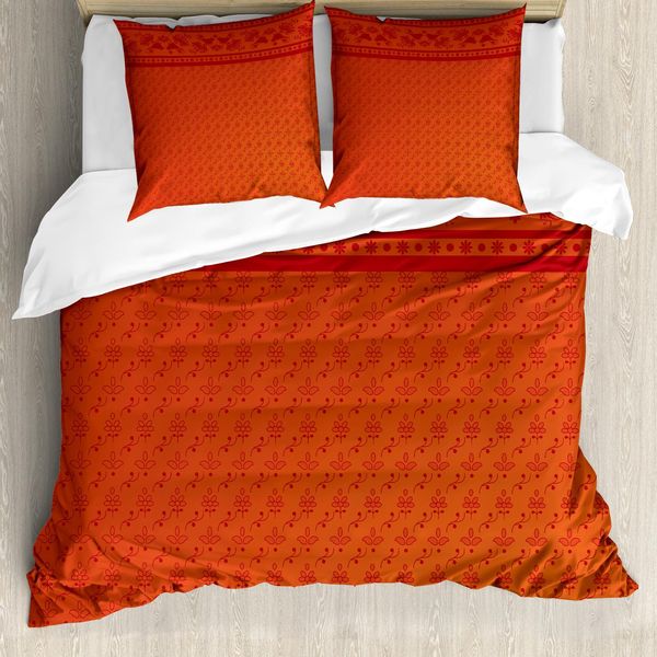 Abakuhaus Set Copripiumino Folkloric Per Letti Singoli, Uccelli E Fiori, Antiacaro, Adatto A Chi Soffre Di Allergie, Con Federa, 155 Cm X 220 Cm - 80 X 80 Cm, Burnt Sienna Vermilion-image