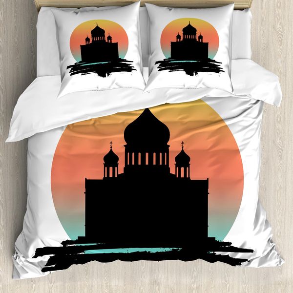 Abakuhaus Set Copripiumino Russo Per Letti Singoli, Arte Architettonica Slava, Antiacaro, Adatto A Chi Soffre Di Allergie, Con Federa, 155 Cm X 220 Cm - 80 X 80 Cm, Grigio Multicolore-image