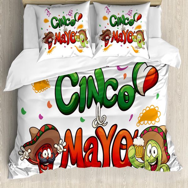 Abakuhaus Cinco De Mayo Set Copripiumino Per Letti Singoli, Cartone Animato Messicano, Antiacaro, Adatto A Chi Soffre Di Allergie, Con Federa, 200 Cm X 200 Cm - 80 X 80 Cm, Multicolore-image