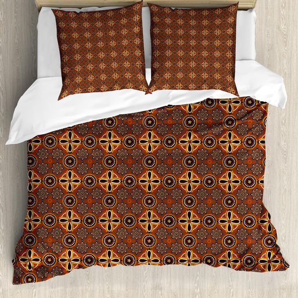 Abakuhaus Set Copripiumino Aborigeno Per Letti Singoli, Motivo Floreale Tradizionale, Antiacaro, Adatto A Chi Soffre Di Allergie, Con Federa, 155 Cm X 220 Cm - 80 X 80 Cm, Pale Redwood Multicolor-image