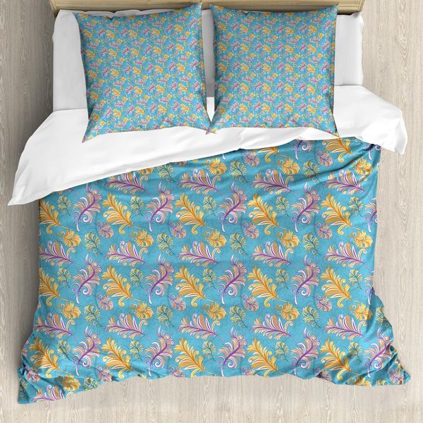 Abakuhaus Set Copripiumino Per Letti Singoli, Motivo Astratto Piumaggio Di Uccello, Antiacaro, Adatto A Chi Soffre Di Allergie, Con Federa, 155 Cm X 220 Cm - 80 X 80 Cm, Blu Cielo Profondo Multicolore-image