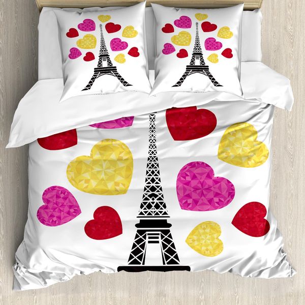 Abakuhaus Set Copripiumino Per Letto Singolo Torre Eiffel, Motivo San Valentino, Antiacaro, Adatto A Chi Soffre Di Allergie, Con Federa, 200 Cm X 200 Cm - 80 X 80 Cm, Multicolore-image