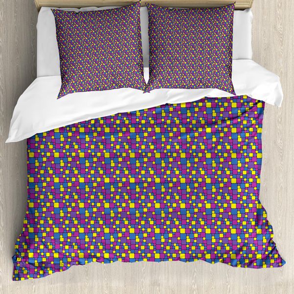 Abakuhaus Set Copripiumino Astratto Per Letti Singoli, Vibrant Small Big Squares, Antiacaro, Adatto A Chi Soffre Di Allergie, Con Federa, 155 Cm X 220 Cm - 80 X 80 Cm, Multicolore-image