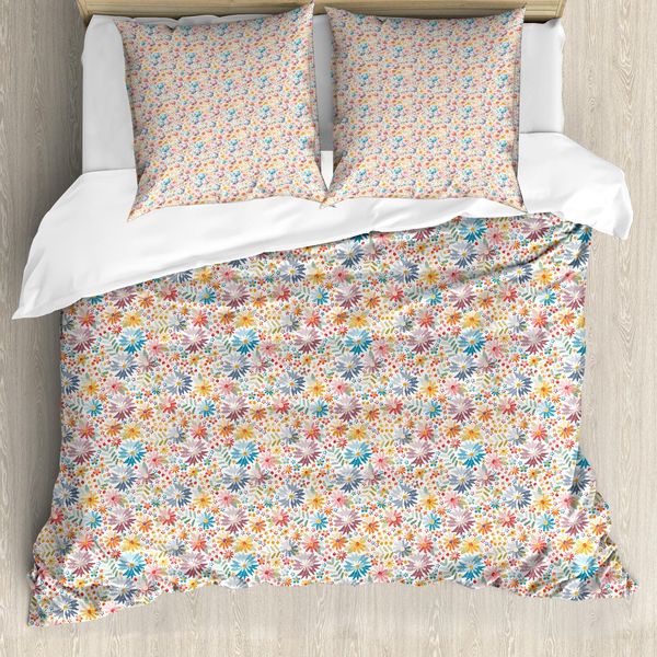 Abakuhaus Set Copripiumino Per Letti Singoli, Motivo Floreale A Zig Zag, Antiacaro E Anallergico, Con Federa, 155 Cm X 220 Cm - 80 X 80 Cm, Multicolore-image