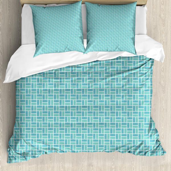 Abakuhaus Set Copripiumino In Tessuto Di Cotone Per Letti Singoli, Motivi A Zigzag, Antiacaro, Adatto A Chi Soffre Di Allergie, Con Federa, 155 Cm X 220 Cm - 80 X 80 Cm, Turchese Blu Cadetto-image