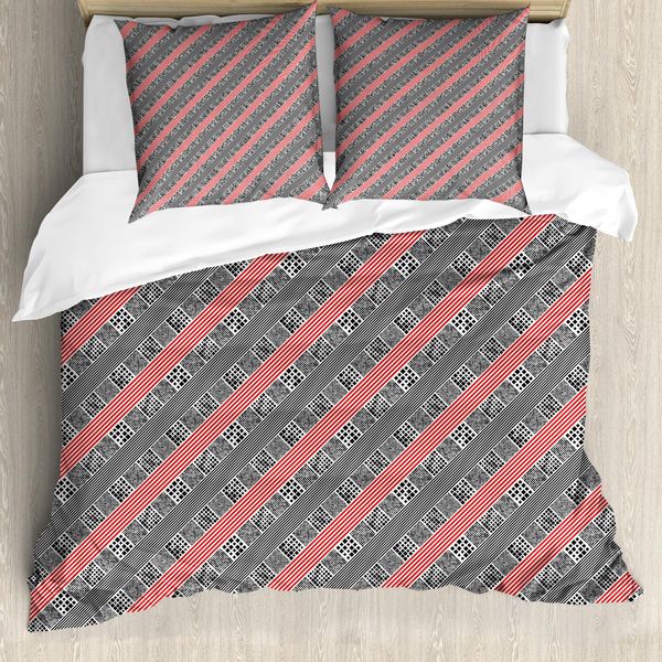 Abakuhaus Set Copripiumino Astratto Per Letti Singoli, Strisce Diagonali Moderne, Antiacaro, Adatto A Chi Soffre Di Allergie, Con Federa, 155 Cm X 220 Cm - 80 X 80 Cm, Vermiglio Coke Grigio-image