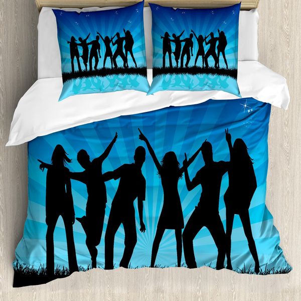 Set Copripiumino Abakuhaus Silhouette Per Letti Singoli, Danza Folla Sunrays, Antiacaro Adatto A Chi Soffre Di Allergie Con Federa, 155 Cm X 220 Cm - 80 X 80 Cm, Blu Cobalto Aqua-image
