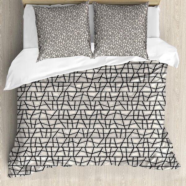Abakuhaus Set Copripiumino Aborigeno Per Letti Singoli, Geometria Astratta, Antiacaro, Adatto A Chi Soffre Di Allergie, Con Federa, 200 Cm X 200 Cm - 80 X 80 Cm, Guscio D'uovo Grigio Antracite-image