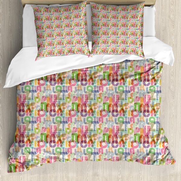 Abakuhaus Set Copripiumino Per Letto Singolo, Silhouette Abc Energiche, Antiacaro, Adatto A Chi Soffre Di Allergie, Con Federa, 200 Cm X 200 Cm - 80 X 80 Cm, Guscio D'uovo E Multicolore-image